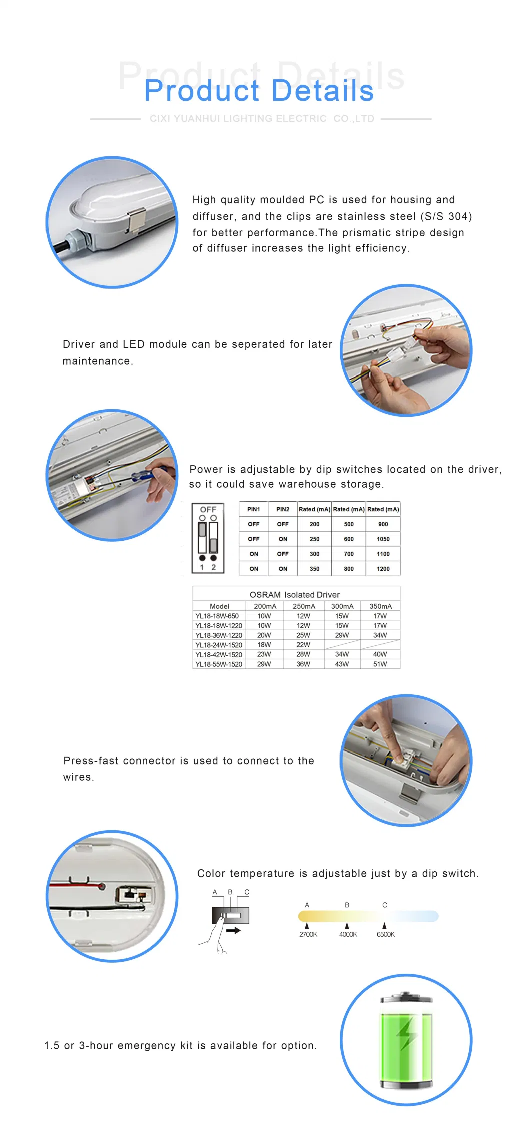 Hot Selling LED IP66 Waterproof 0.6m 1.2m 1.5m Linear Vapor Tight LED Tunnel Tri-Proof Lighting with CE/CB/EMC Certifications LED Triproof Tube Light