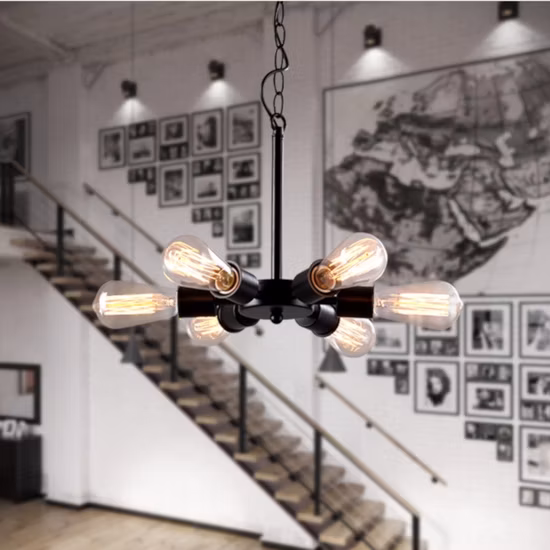 Lustre grande roue Vintage en métal Edison, éclairage américain, 6 lumières, lustre Spoutnik (WH