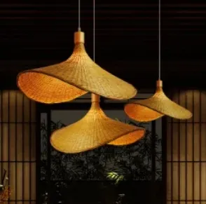 Plafonnier rétro à LED avec tissage en bambou