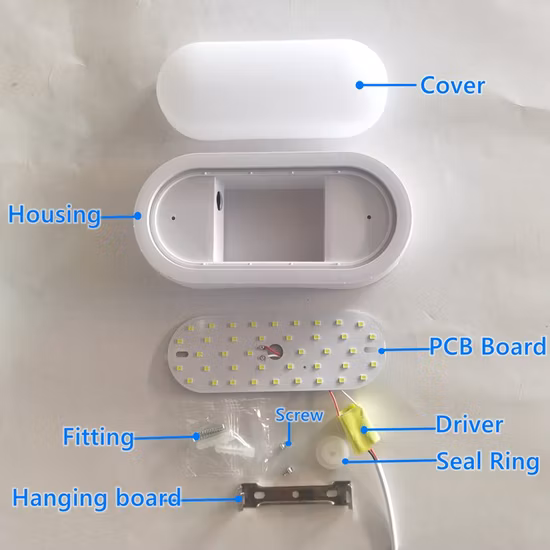 PC ABS cadre blanc IP65 étanche 10 W 15 W 18 W 20 W 22 W 25 W 30 W rond étanche à l'humidité plafonnier LED lampe de cloison ovale carré